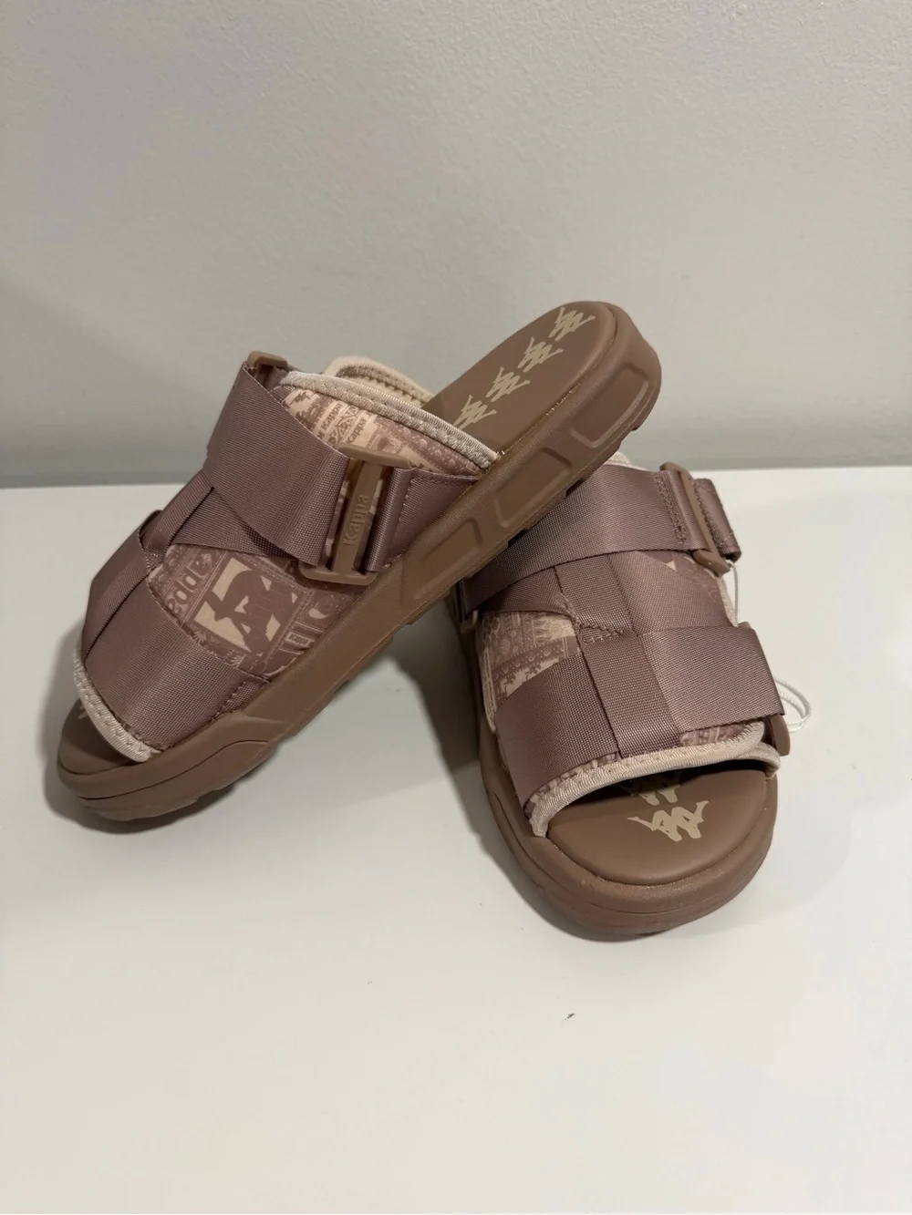 Kappa Taupe Slide Sandals with Adjustable Straps
